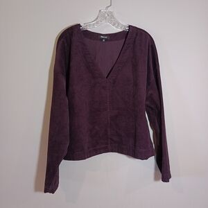 Madewell Waffle-Knit Relaxed V-Neck Top in black iris Size XXL